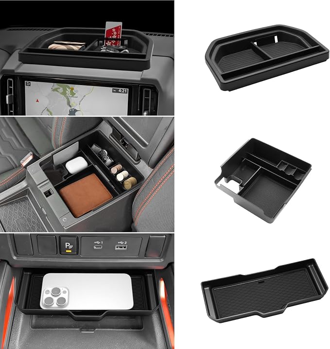 LUWU 2025 2026 Frontier Accessories for 2025 2026 Frontier S/SV/Pro-X/Pro-4X/SL Accessories Dashboard Storage Tray, Center Console Organizer Armrest Storage Box Black 3-Pack(ONLY for 12.3-INCH Screen)