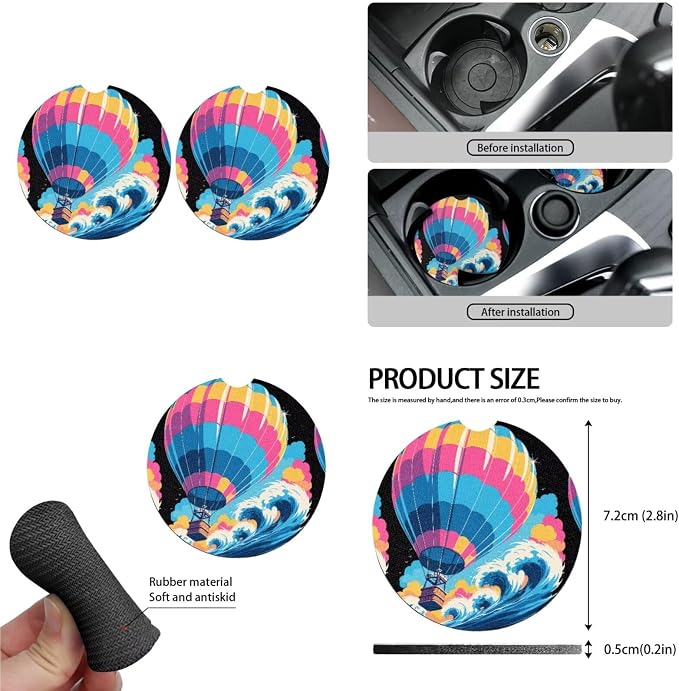 Balloon 13 Pcs Car Seat Covers, Cartoon Rainbow Hot Air Balloon Universal Driver Seat Cover Protector Armrest Pad, Sea Wave Steering Wheel Armrest Cover Seatbelt Cup Mats