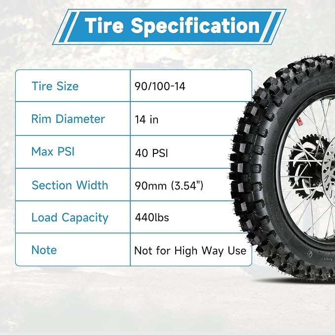EOPOAYI 14" Wheel Rim 90/100-14 3.00-14 Rear Tire Assembly Compatible with 125cc 150cc Apollo TTR125 SSR KLX125 RM80 TaoTao DB17 Off Road Pit Dirt Bike Parts Brake Rotor 428 Chain 41T Sprocket
