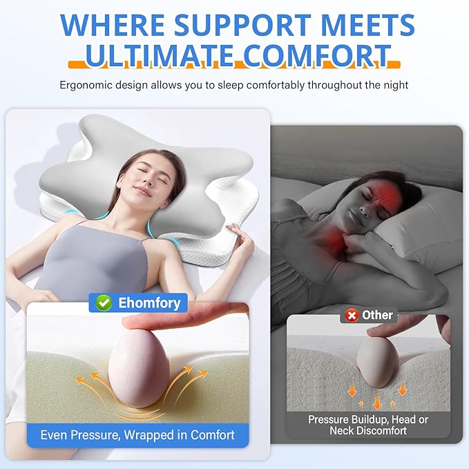 Cervical Neck Pillow, Ergonomic Memory Foam Pillows for Neck Pain Relief with Breathable Pillowcase, Adjustable Contour Neck Support Pillow for Side Back Stomach Sleepers (Silver)