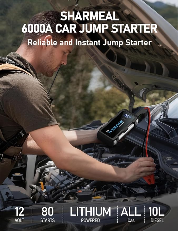 Jump Starter 6000A, 12V Car Battery Jump Starter with USB Quick Charge (Up to All Gas or 10.0L Diesel Engine), Battery Booster with 3 Modes Flashlight and Jumper Cable