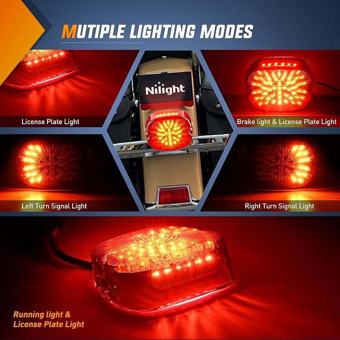 Nilight LED Tail Light Motorcycle Brake Turn Signal Driving License Plate Rear Lights Red Housing Plug and Play Compatible with Harley Davidson Dyna Sportster 883 1200 Road King Glide