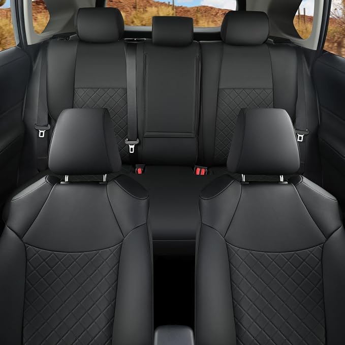 GIANT PANDA Custom Fit Rear Bench Back Seat Cover for Toyota Corolla 2020 2021 2022 2023 2024 Hybrid (LE,SE,XLE), Luxury Seat Covers for car, Faux Leather Polyester Fiber Interior Cover in Black