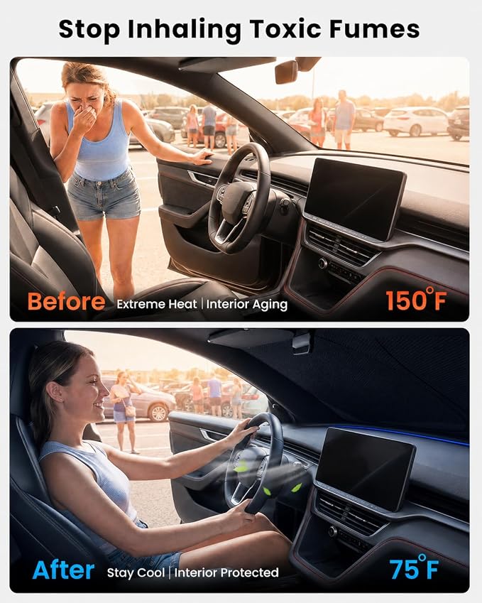 REEVAA 2026 3rd Pro Windshield Sunshade for 2020-2026 Ford Explorer | Dual-Layer Heat & Sun Defense, OEM Design | Foldable Sun Shade Car Accessories with Storage Bag