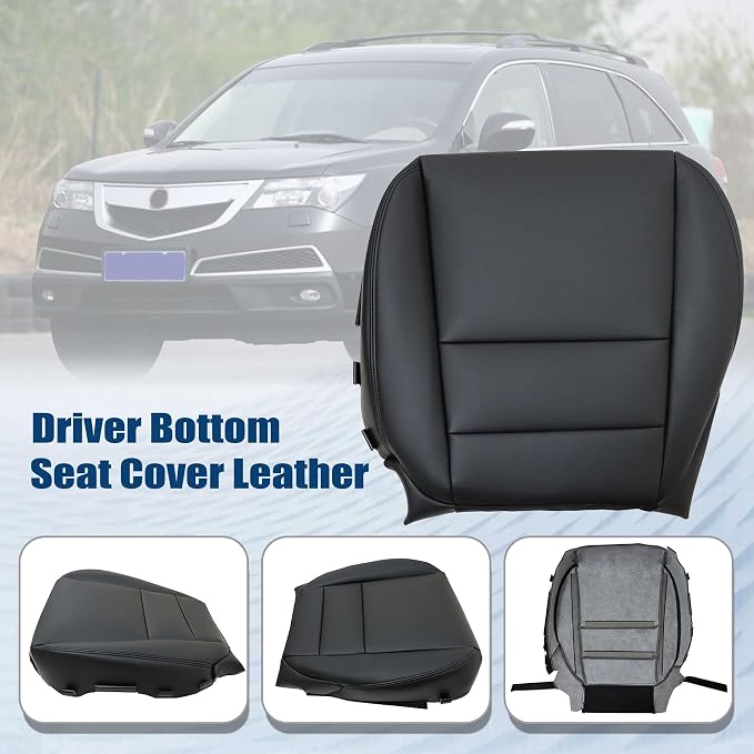 Driver & Passenger Side Bottom & Top Lean Back Leather Seat Cover Black Compatible with Acura MDX 2007 2008 2009 2010 2011 2012