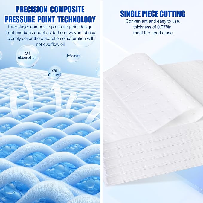Oil Absorbent Pads - High Absorbency Microfiber Polypropylene Absorbing Pads, Oil Spill Mat for Oil-Based & Water-Based Fluids, Gray, 13" x 10" (50 White, 13'' x 10'')