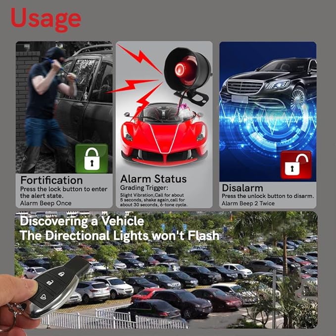 Riloer Car Alarm Device, Universal Car Alarm Device, Vibration Alarm System for 12V Car, Suitable for DC12V Cars