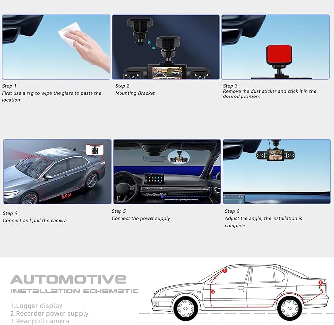 360° 4 Channel 1080P Dash Cam Front and Rear Inside Left Right, 2“ IPS Dash for Cars, Built-in Loop Recording & G-Sensor, 24/7 Recording Parking,Motion Detection,Night Vision,Reversing Help (No WiFi)