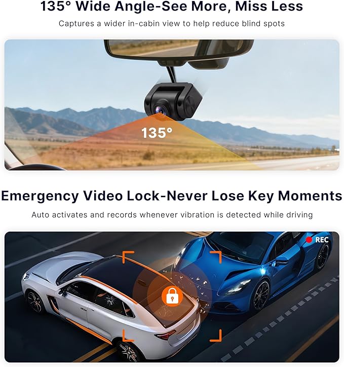 in-Cabin Camera, Rearward-Facing(Front-Cabin-Mounted) with AHD 1080p,30fps,Starlight Night Vision,135° Wide Angle,Loop Recording,Parking Mode,Only Compatible with V10 Series,AC-HN9CBV1