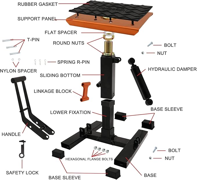 POLARBEAR Dirt Bike Stand Hydraulic Aluminum Jack Stands Vertical Lift CNC, for Dirt Bike/ATV/ADV/Rally Maintenance, Motorcycle Dirtbike Engine Stand with 1200Lbs Capacity(Orange)
