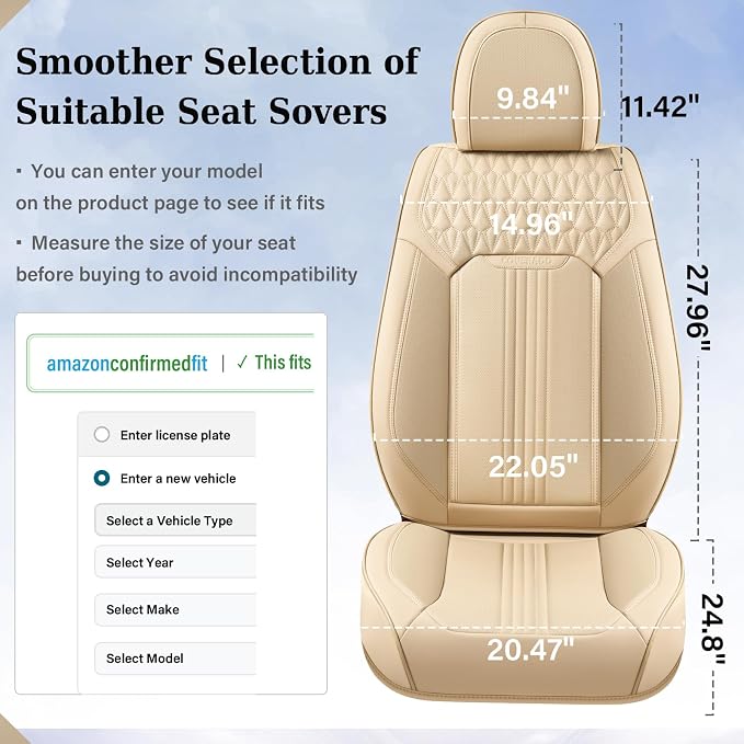 Coverado Front Seat Covers, Leather Car Seat Cover, Waterproof Car Seat Protector, Driver Seat Covers Car Seat Cushion Universal Fit for Most Cars, Beige