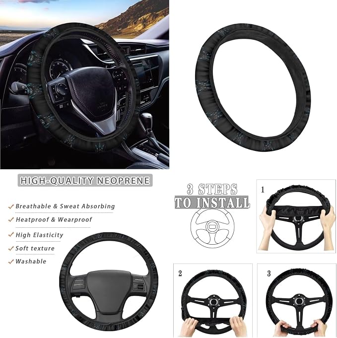 Owl Dreamcatcher Pattern Car Accessories Set of 13, Non Slip Car Seat Covers Full Set with Steering Wheel Cover, Safe Belt Shoulder Pad, Cup Coasters Universal Fit for SUV Sedan