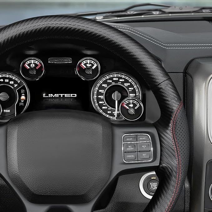 MEWANT Hand Stitch Steering Wheel Cover for Dodge Ram 1500 2500 3500 2004-2008 Faux Leather Carbon Fiber Steering Wrap