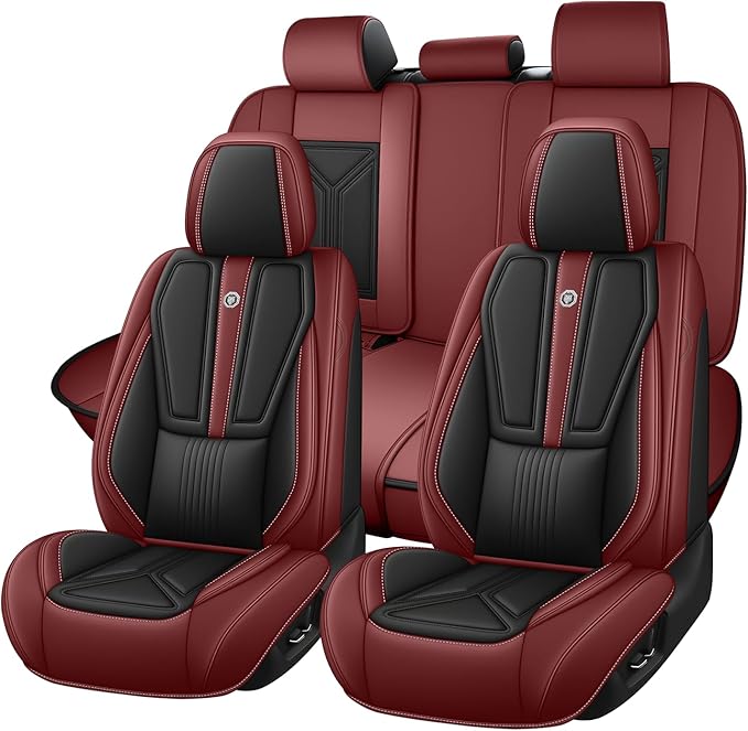 Arazi Car Seat Covers Fit for 90% of Mercedes-Benz, 360° Full Wrap Original Seat Cover, Waterproof Nappa Leather Seat Covers with Big Space Storage Pocket Seat Protectors（5 Seats Standard, Black&Red）