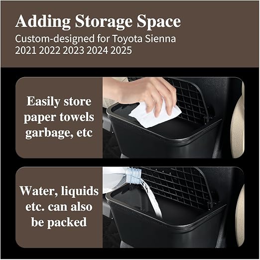 Car Upgraded Trash Can for Toyota Sienna 2024-2025, Trash Bin for Sienna with Lid, Garbage Can, Interior Accessories, Black Color, 1 PC (Trash Can for Sienna 21-25)