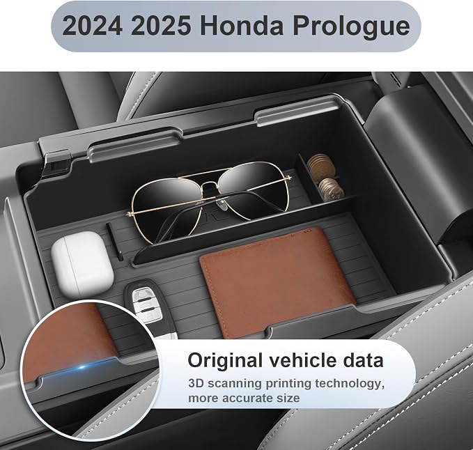 SKTU for 2024 2025 2026 Honda Prologue Center Console Organizer for 2024 2025 2026 Honda Prologue (EX/Touring/Elite) & ZDX Console Tray 2024 2025 2026 Prologue Accessories with Sunglasses Holder