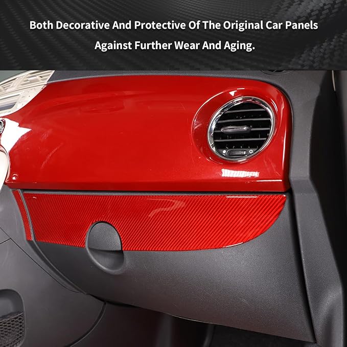 Fit for Fiat 500 2011-2019 Soft Carbon Fiber Car Center Console Decorative Protector Strip Sticker Car Interior Accessories 4PCS (Red Carbon)