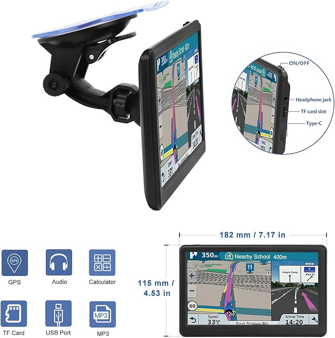 7 Inch GPS Navigator for Car Truck RV, 2026 Latest Map Update, Intelligent Voice Navigation, Speed Limit Alerts, Custom Route Planning, and HD Touchscreen