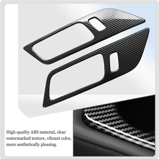 MUXEE Inner Door Handle Cover，for Ford Mustang 2024-2026 / Shelby GT350 2015-2020 / GT500 2020-2022，ABS Carbon Fiber Decal Interior Trim Cover Accessories (Without Memory seat Button Style)