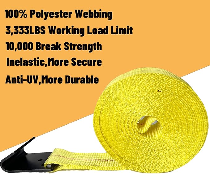 KJE Flat Hook Ratchet Straps,4 Pack Heavy Duty Tie Down Straps 2" x 27' Weather Resistant Cargo Strap 3,333 Pound Working Load Limit for Flatbed, Truck, Trailers Pickup