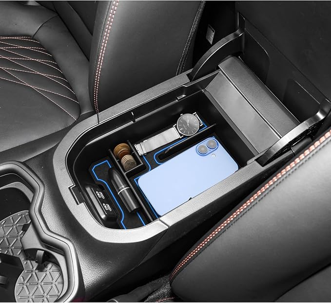 LUWU 2025 RAV 4 Center Console Organizer Compatible with 2019 2020 2021 2022 2023 2024 2025 Toyota RAV 4 Accessories Armrest Console Secondary Storage Box Insert Tray ABS Material Blue