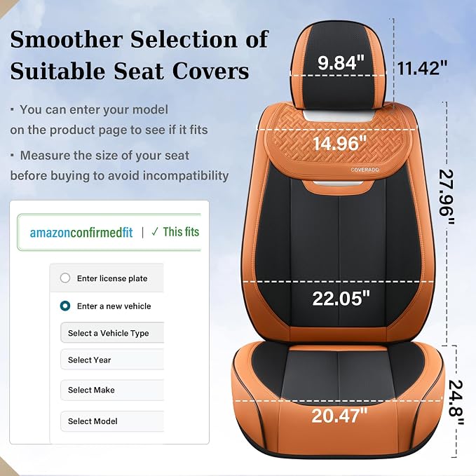 Coverado Car Seat Covers Full Set, Breathable Nappa Leather Seat Covers for Cars, Automotive Seat Covers, Waterproof Front and Back Car Seat Protector Universal Fit Most Cars(Brown&Black)