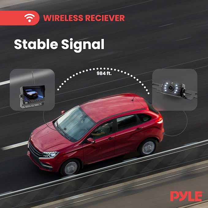 Pyle Rear View Camera with 7” Monitor, Wireless Backup Camera Kit with 1080p HD IPS LCD, IR Night Vision Backup Camera for Truck, SUV, Pickup, Travel Trailer, Waterproof Camera System