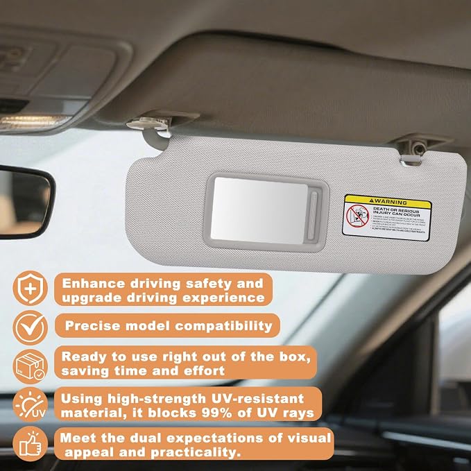 Pair Sun Visor Compatible with 2011-2016 Hyundai Elantra (Not for GT Models), Driver & Passenger Side Sunvisor Replacement Kit with Clips & Screws, Replaces OEM 85210-3X040-TX (Color Gray)