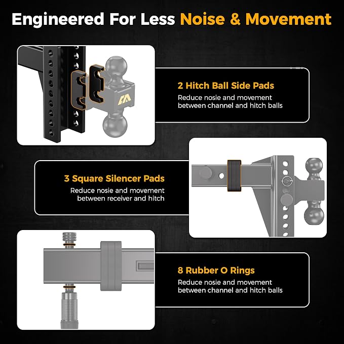 CAMMOO Adjustable Trailer Hitch, Tow Hitch Fits 2.5 inch Receiver, 6 inch Rise/Drop Hitch, 2" and 2-5/16" Ball Hitch, 22000 LBS GTW Truck Hitch with U-Shaped Alloy Steel Anti-Theft Pin, Black