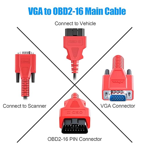 XTOOL OBD2 Main Test Cable - VGA to OBD2-16, Universal Scanner Replacement for IP508, IP508S, IP608, IP616, IP819, D7, D7S