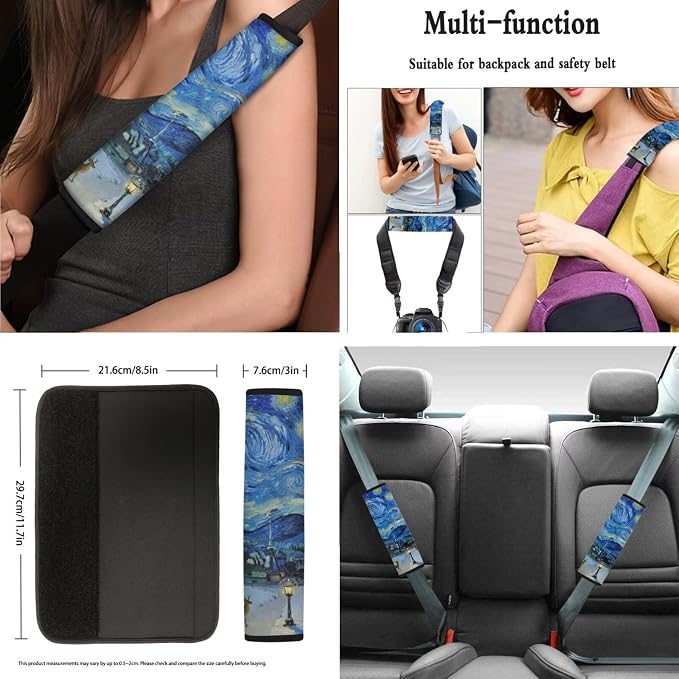 AFPANQZ Car Seat Covers Full Set for Women with Seat Belt Shoulder Pads, Cup Holder, Blue Starry Sky Steering Wheel Cover, Gear Shift Knob Cover, Handbrake Protector Full Set of 11