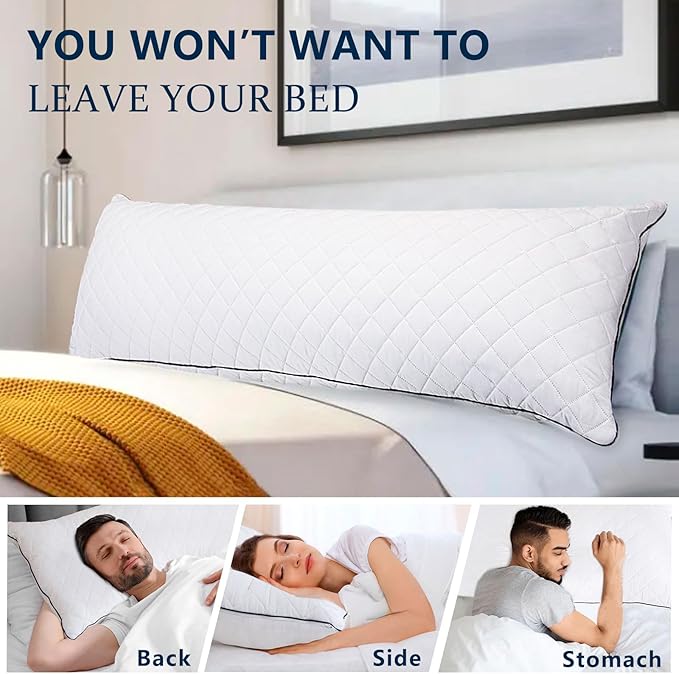 1 MIDDLE ONE Body Pillow, Memory Foam Body Pillows for Adults Sleeping, Long Pillow for Bed, Big Large Firm Full Body Pillow for Side Sleeper, 20x60 Inch (White)