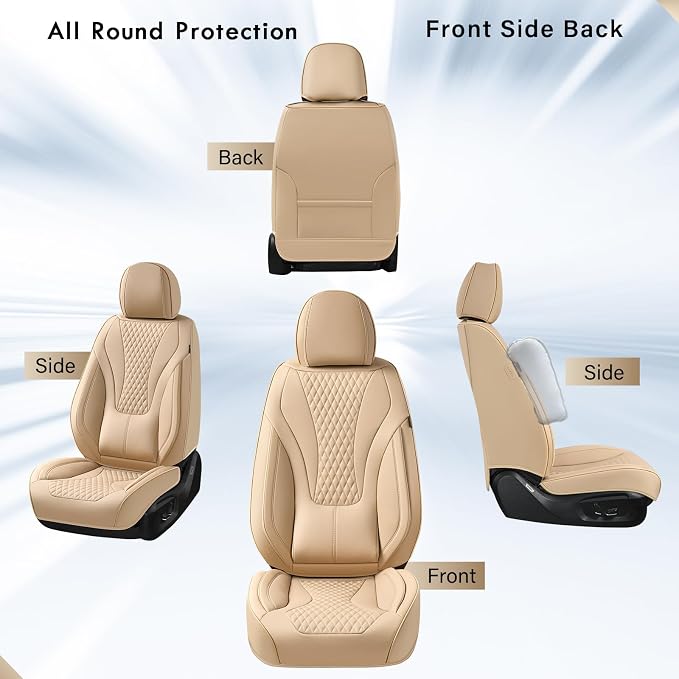 Coverado Waterproof Nappa Leather Car Seat Covers, Automotive Seat Covers，Front Car Seat Cushion & Car Seat Protector, Beige Seat Covers Universal Fit for Most Cars, SUVs, Trucks