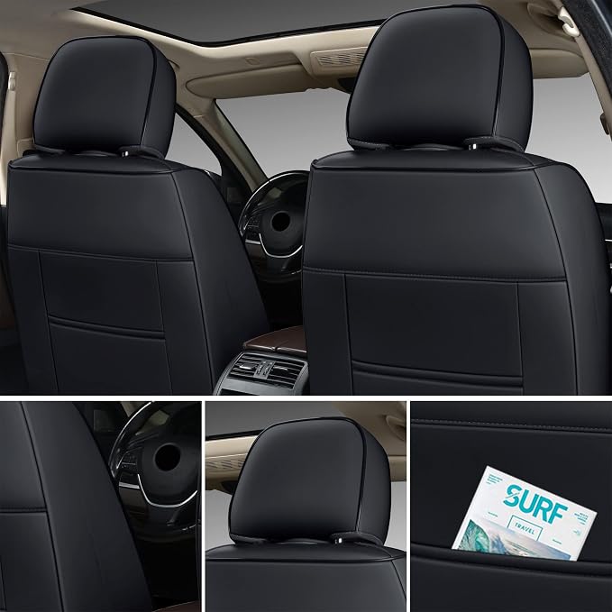 GXT Deluxe Faux Leather Full Coverage Car Seat Cover Anti-Slip Universal Fits for Sedans SUV Pick-up Truck with Headrests,Interior Accessories(Black with Red Strip)