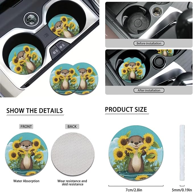 Otter Car Seat Covers Cute Auto Interior Accessories 11 Piece Set with Steering Wheel Protector/Seatbelt Pad/Cup Holder Coatsers/Shift Knob Handbrake Cover for Women