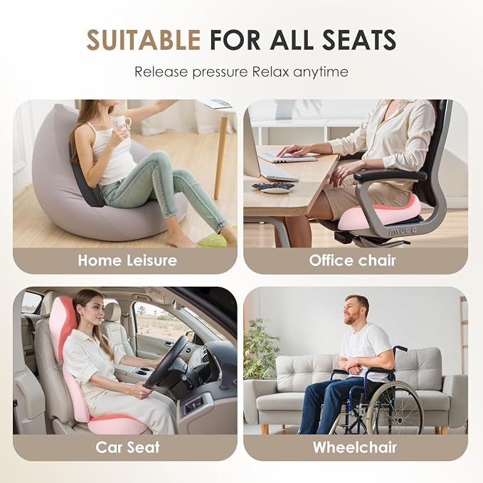 FLORICH Car Seat Cushion & Lumbar Support Pillow & Car Neck Pillow Ergonomic and 100% Memory Foam, Upgraded Larger and Breathable Car Seat Cushion & Back Support Pillow - Pink