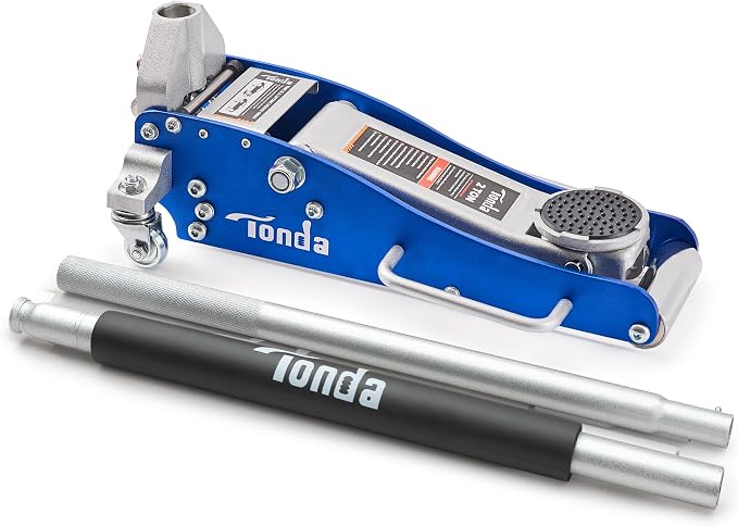 TONDA Floor Jack, Low Profile 2 Ton Aluminum and Steel Car Jack, Blue | Dual Pump System, Rapid Lift, 3.35"-13.98", 360-degree swivel casters