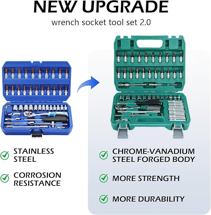 53 Pieces Metric Motorcycle Tool Kit Small Socket Set 1/4 Inch Mini Ratchet Set, With Metric And Standard Full For Auto Repairing And Household, With Storage Case (53)