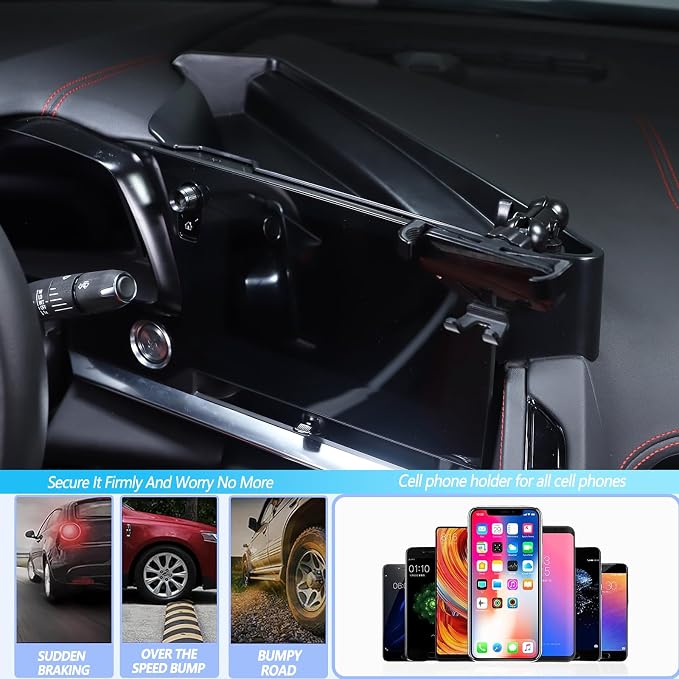 Sekhyna Navigation Screen Back Storage Box Compatible Chevrolet Corvette C8 2020-2025,Dash Organizer Tray,Center Console Phone Insert Auxiliary Storage Tray Interior Accessories (with Phone Mount D)