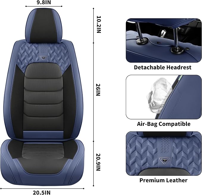 FLORICH Car Seat Covers Full Set, Leather Seat Cover, Front and Rear Seat Covers 5 Seats, Waterproof Car Seat Cushion Protector Accessories for Sedan SUV Pick-up Truck (Blue&Black, Full Set)