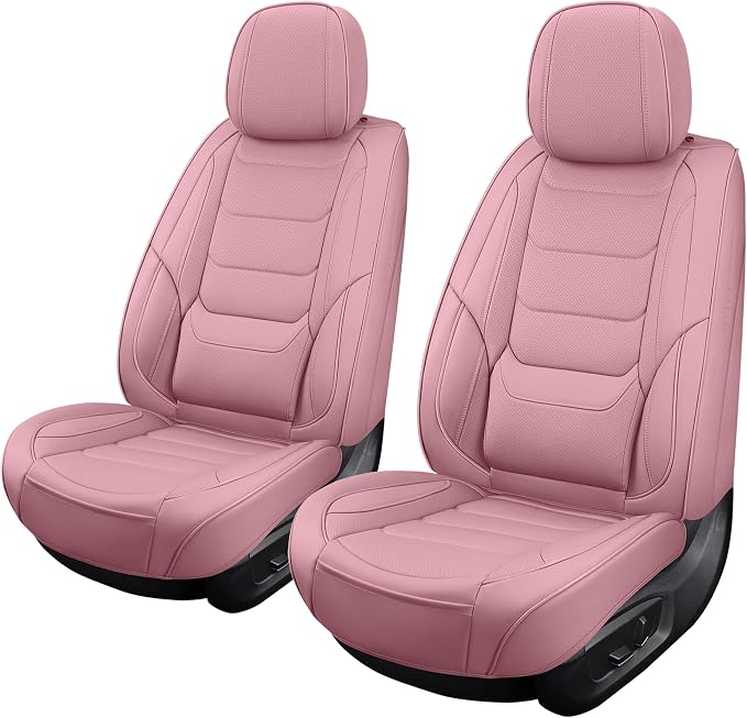 Front Seat Covers for Cars Breathable Leather Seat Covers Waterproof Seat Protectors Universal Fit for Most Automotive Cars SUV Trucks(Pink, Front Pair)