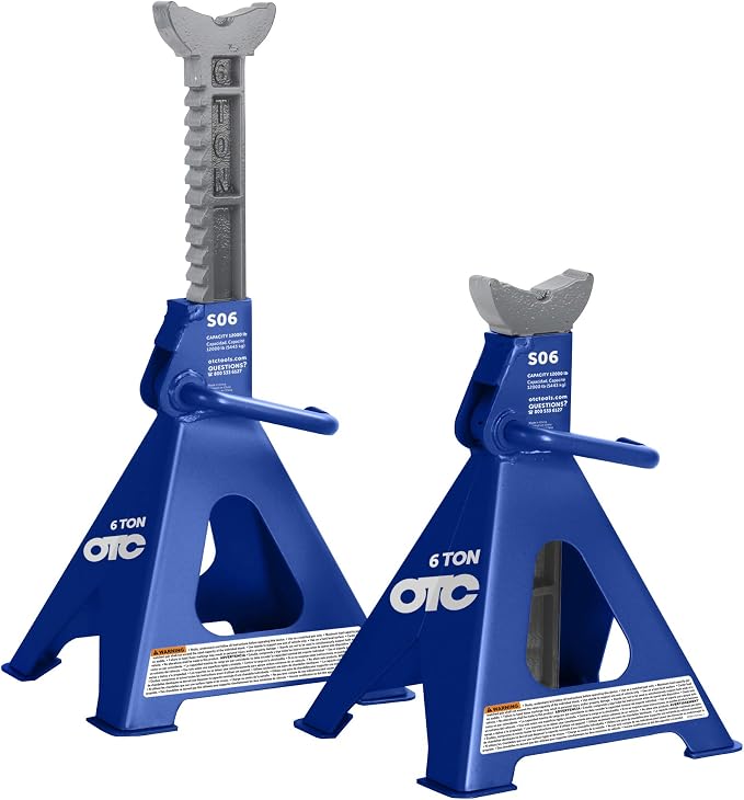 OTC S06 6-Ton Jack Stands with Self-Locking Ratchet Handles, a Wide Range of Locking Heights, Form Fitting Saddles, and Wide, Stable Bases; Set of Two (One Pair)