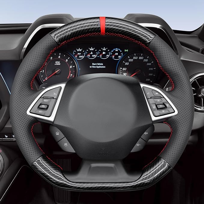MEWANT for Camaro Steering Wheel Cover 2016-2024 Hand-Stitched for Chevy Camaro Car Steering Wheel Wrap