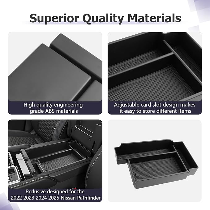 LUWU 2025 2026 Pathfinder Center Console Organizer Compatible with 2022 2023 2024 2025 2026 Nissan Pathfinder SL/Platinum/Rock Creek Accessories Armrest Console Organizer Armrest Insert Tray Black