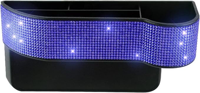 Bling Bling Car Seat Organizer Front Seat Gap Filler with Crystal Rhinestones Diamond, PU Leather Car Seat Console Storage Organizer for Car Accessories (2 Pack Dark Blue)