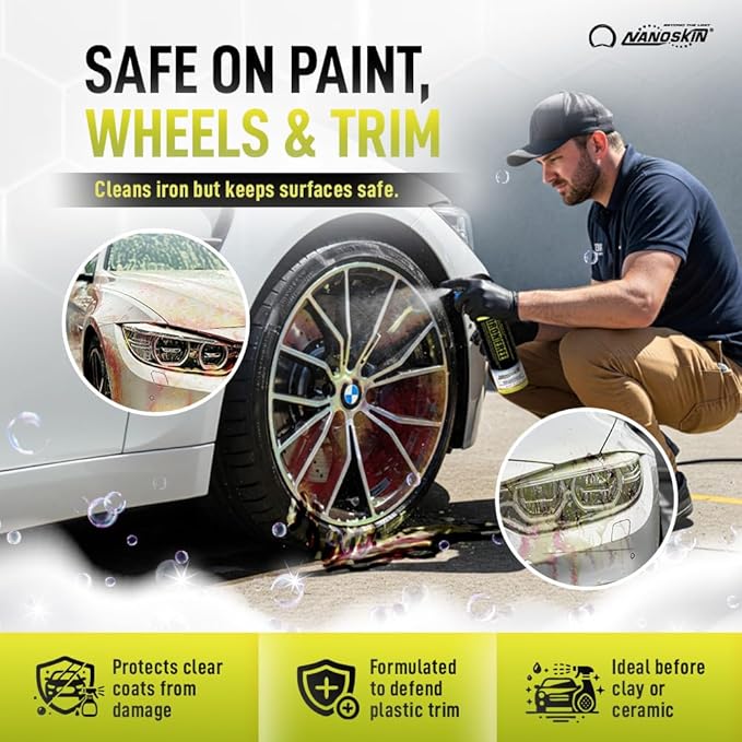 Nanoskin IRON FREE Paint, Wheel and Glass Decontamination Fall Out Remover 30 Gallons - Removes Iron Particles in Car Paint, Motorcycle, RV & Boat | Use before Clay, Wax or Car Wash for Car, Yellow