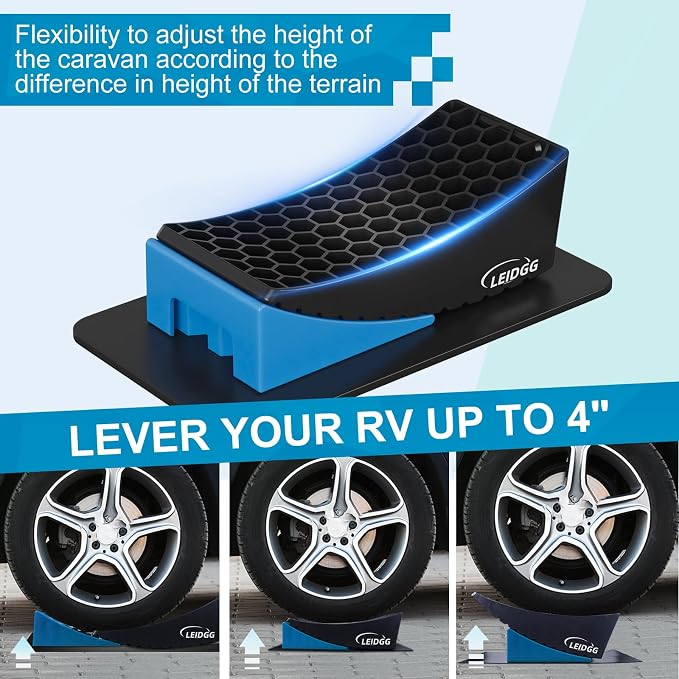 2Packs RV Leveling Blocks System Kit Camper Leveling Blocks for RVS Trailer with Carrying Bag, Anti-Slip Mats, T Bubble Level Up to 35000 LBS Blue
