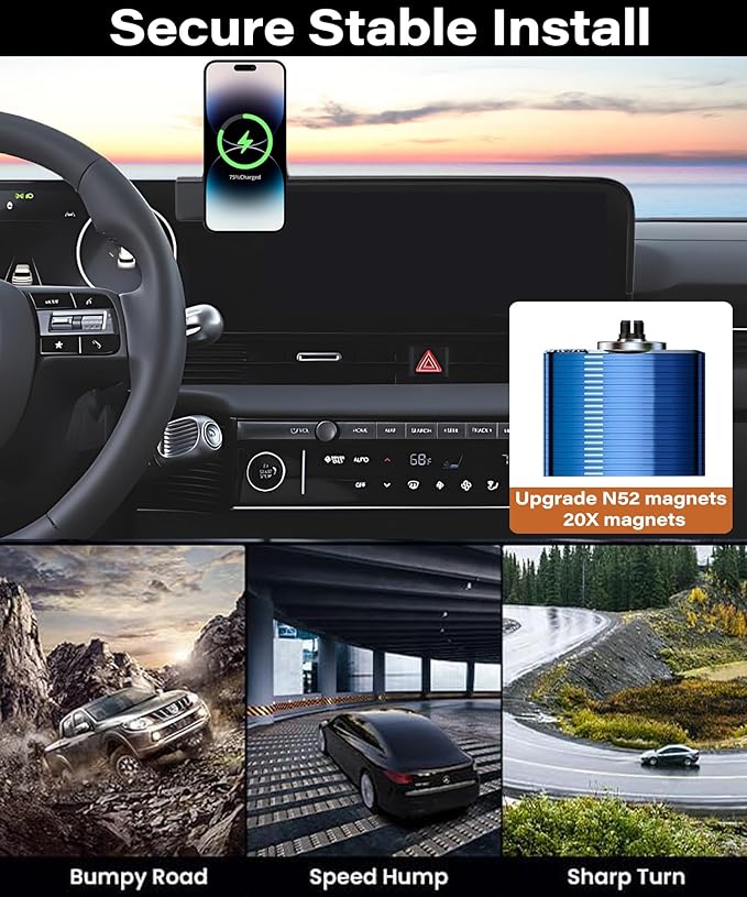 Car Phone Holder for 2022 2023 2024 2025 Hyundai loniq 5 Accessories Apply to 12.3 Inch Touchscreen 15W Fast Wireless Charger Screen Fixed Clip HandsFree Cell Phone Mount 360° Rotation