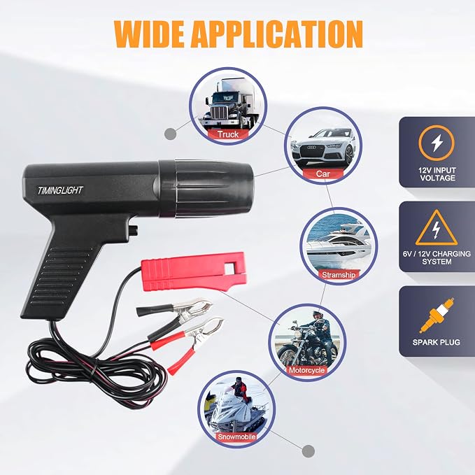 Automotive Timing Light 12V, Inductive Ignition Timing Light Gun for 2&4 Stroke Petrol Engine for Old Classical Car Motorcycle