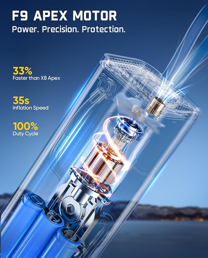 Fanttik X9 APEX Portable Air Compressor for Car Tires, 35s Fast Inflation, 150PSI Cordless Tire Inflator with Light and Power Bank, Suitable for SUV, Sedan, Motorcycle, Bike, Ball,Black